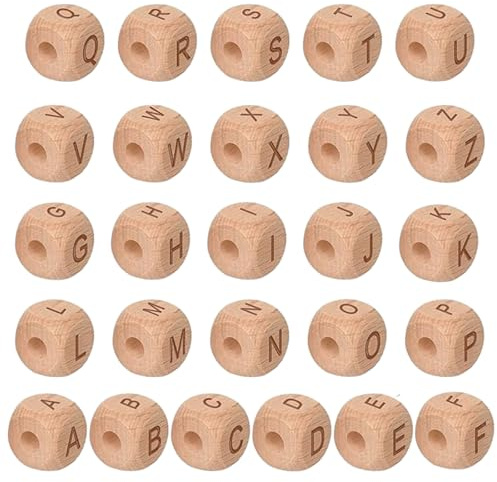 Dokeno 78 Stück Buchstabenperlen, Holzbuchstaben Perlen Holzperlen Buchstaben 12mm A-Z Buchstaben Buchstabenwürfel Holz für Armbänder Halsketten Schlüsselanhänger DIY Schmuck Basteln