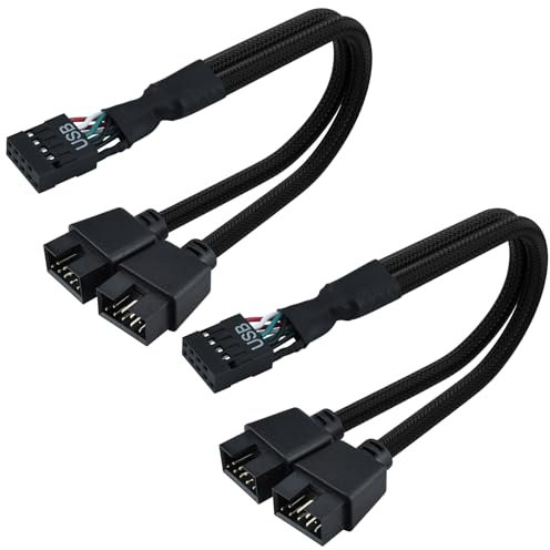 SDTC Tech 2 Pack Motherboard 9 Pin USB 2.0 to Dual 9 Pin Extension Splitter, Motherboard USB Splitter 9 Pin Header Cable, USB 2.0 Header Splitter for PC Computer Internal Motherboard USB Hub, Black