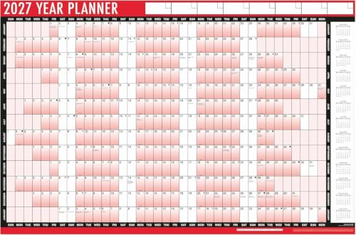 2027 Wall Planner A1 Large 85cm x 58cm Laminated Year Planner Calendar with Dry Wipe Pen & Adhesive Dots | Year-at-a-Glance Wall Planner for Home, Office & Family Organisation | UK Holidays