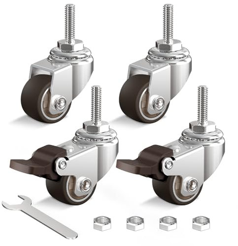 HOLKIE Ruedas para muebles de 25mm Juego de 4 ruedas giratorias con vástago M6-1 x 20mm (diámetro del vástago 6mm longitud del vástago 20mm) capacidad total 40kg (2 con frenos y 2 sin ellos)