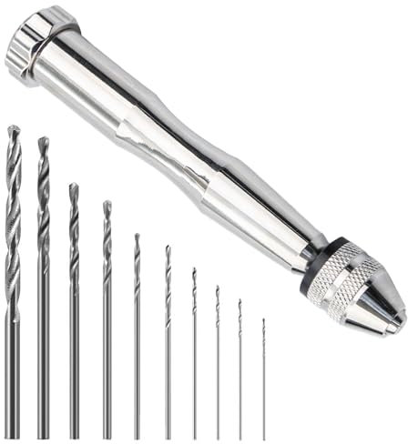 1 Pieces Perceuse à Main,Perceuse Manuelle avec 10 Twist Drill Bits 0.8-3.0mm,Mini Perceuse pour Bijoux,Mini Perceuse Modelisme,pour Outils de Perçage Modélisme Bricolage(Argenté)