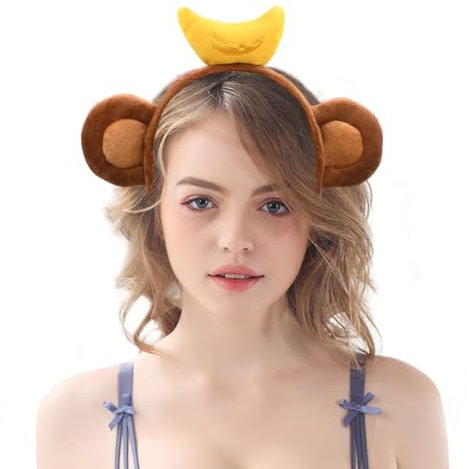 YUYWWAN Tierohren Haarreif, Plüschohren Haarreif Fasching, Tierohren Haarreif Karneval Niedlich Tier Ohren für Kinder Erwachsene Mottoparty Rollenspiel Accessoires (Affe)