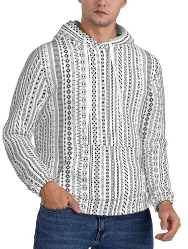 BREAUX Boho Triangel Streifen Druck Pullover Herren Fleece Kapuzenpullover Warm Pullover Oversized Fit Winter Outfit, Schwarz, Small
