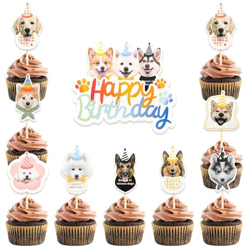 DazzJoy 25 Stück Happy Birthday Tortendeko Hunde Deko,Tortendeko Geburtstag Hunde Cake Topper Geburtstag,Happy Birthday Kuchendeko für Hundegeburtstag,Cupcake Topper für Hundeliebhaber