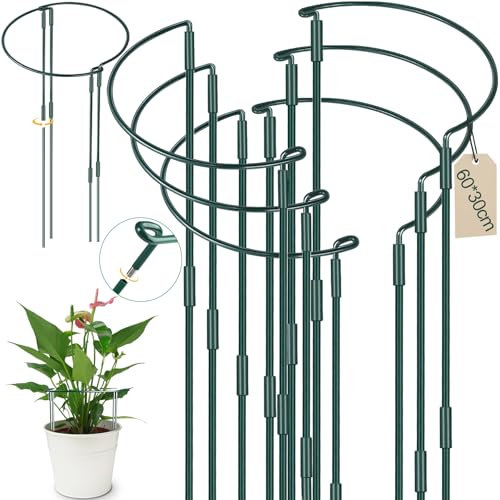 YeahBoom 6 Pezzi Pali di Supporto per Piante,30 × 60cm Regolabili Supporti Per Piante Semitondi,Anello di Supporto per Piante,Semitondo Anello di Supporto,per Peonie, Vite, Piante Rampicanti Fiore
