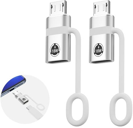 Liaoan Adaptador USB C a Micro USB, paquete de 2, soporta carga rápida de 18 W y transferencia de datos, adecuado para adaptador USB C hembra a micro macho, no apto para auriculares, plata.