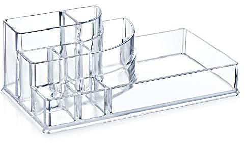 FURANY Kosmetik Organizer einzeln Elegant, Transparent, 18 x 10 x 10 cm, 8 Fächer, Make-up Aufbewahrung mit Schublade (Elegant)