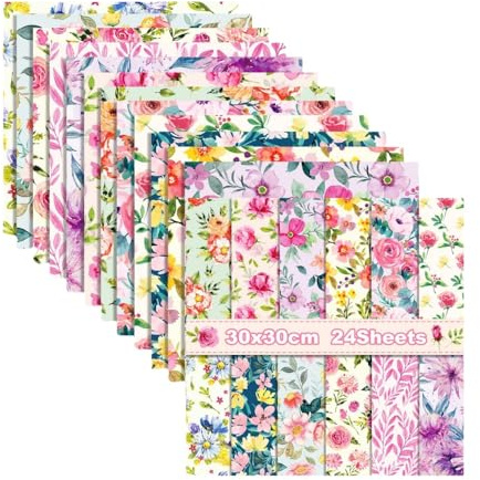 Lot de 24 feuilles de papier pour scrapbooking double face - 30 x 30 cm - Motif hortensia aquarelle - Pour la fabrication de cartes, albums photo, journaux, emballages cadeaux (fleur écrasée, 30 x 30