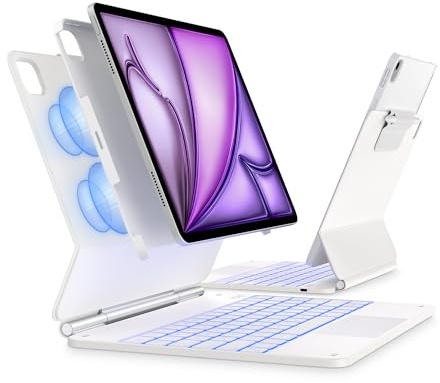 typecase Edge+ White Keyboard with White Back Case for iPad Air 13 M3/M2 and iPad Pro 12.9 6th/5th/4th/3rd Gen - Trackpad,11-Color Backlight,Portrait&Typing Modes