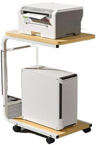 Supporto per stampante a 2 ripiani da posizionare sotto la scrivania, carrello per stampante, con porta computer e porta CPU, tavolino laterale per PC e fax, finitura naturale