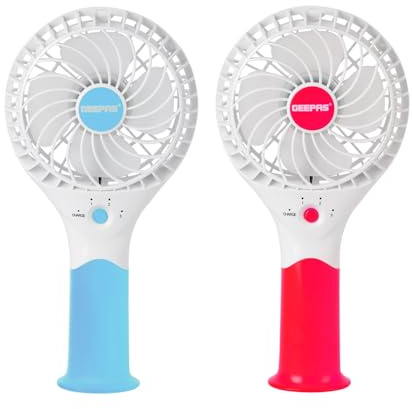 GEEPAS Rechargeable Fan - Pack of 2 | Mini Portable USB Handheld Fan for Home Office Travel Outdoor Personal Use | 3 Speed Settings 8Hr Run Time | Ultra Quiet Lightweight Air Circulator | Pink & Blue