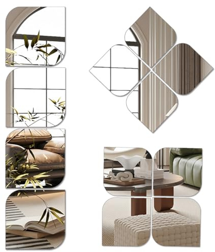 Lot de 4 grands miroirs autocollants en acrylique pour murs, miroir HD, incassable, sûr, miroir rétro à coller, pour maquillage, entraînement à la maison, couloir (30 x 30 cm)