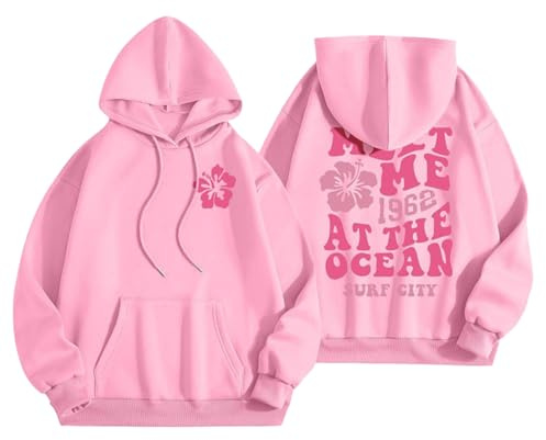 GXJIXf Cute Palm Puff Hoodie, Girls' Preppy Sweatshirts, Fleece lining Pink Flower Hoodies, Gift for Women & Girls