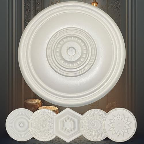 FAST DECOR Elegant Polystyrene Ceiling Rose, Lightweight Coving for Ceilings, Decorative Ceiling Medallion Moulding, Easy to Install Ceiling Decoration for Home & Living Room (Dotted 39.7 cm)
