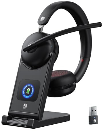 Dytole Wireless Headset with Mic for Work-Bluetooth 5.3 Headset with Microphone Noise Cancelling, Wireless Headsets with 65H Battery & 10Min Fast Charge, Smart Charging Dock for PC/Laptop/Team