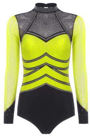 Monduelle Damen Ballettanzug Glitzer Turnanzug Gymnastikanzug Langarm Eiskunstlauf Body Overall Trikotanzug Wettbewerb Tanzkostüm