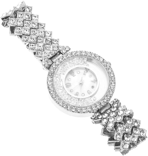 CIMAXIC Dekorative Damen Armbanduhr mit Strasssteinen Edelstahlband Silberfarben Verstellbar Modische Uhr für Freizeit und Party