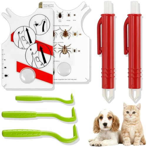 GTCIXEQ Scheda di Rimozione delle Zecche - Cartoncini per Zecche con Lente d'Ingrandimento, Pinzetta per Zecche per Cani, Rimozione Zecche, per Persone Cani Gatti E Animali Domestici