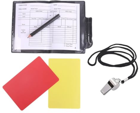 QEDBOJE Set de tarjetas de árbitro con silbato de metal, cordón, hojas de resultados y lápiz, kit de tarjetas roja y amarilla para fútbol y deportes, tarjetas arbitro futbol (Rojo y Amarillo)