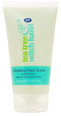 Boots Tea Tree and Witch Hazel Exfoliating Face Scrub 150ml - Unclogs Pores & Helps Skin Look Smooth & Even