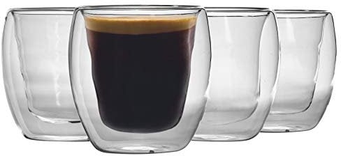 Rink Drink x4 220ml Double Walled Glass Tea Coffee Cup Set - Double Wall Insulated Latte Glasses