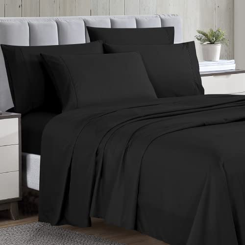 Cathay Home Full Sheet Set, 6 Piece 90GSM Bed Sheet, Black