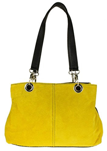 Girly Handbags sac à bandoulière en daim véritable pour femme vera pelle sac à main fourre-tout en cuir italien (Yellow)