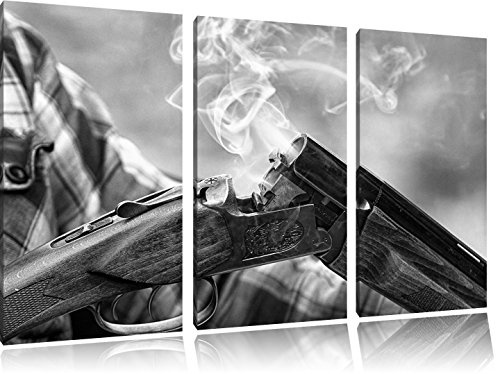 Pixxprint Fusil de Chasse après 120x80 Image de tir Art B & W 3 pièces Image de Toile sur Toile