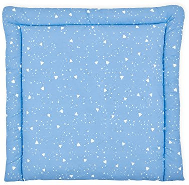 KraftKids Wickelauflage in abgerundete Dreiecke weiß auf Blau, Wickelunterlage 78x78 cm (BxT), Wickelkissen