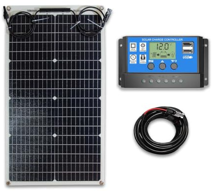 Lowenergie Flexible ETFE Solar Panel PV Photo-Voltaic Ideal for Caravans, Boats, Gardens, Camping & Motorhomes. Kit (50W)