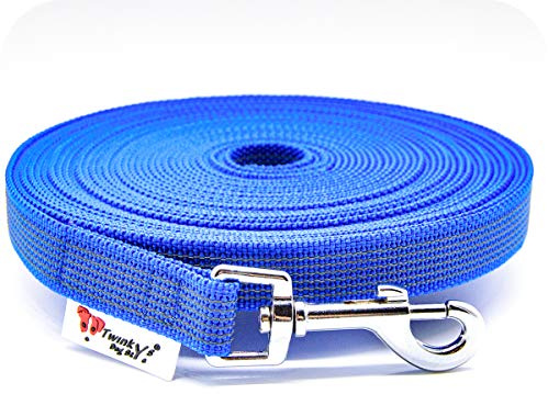 Twinkys Dog Style Schleppleine Hund – blau 25 Meter 20 mm – gummierte Trainingsleine mit Handschlaufe – rutschfest, strapazierfähig & wetterfest – ideal für Rückruftraining, Freilauf & Hundesport