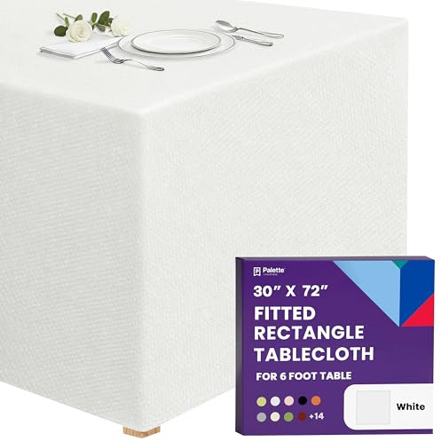 Gee Di Moda Fitted Tablecloth - 72 x 30 Inch White Fitted Tablecloth for 6 Foot Rectangle Table - Heavy Duty Washable Fabric - for Buffet Table, Holiday Party, Dinner, Wedding & Trade Show