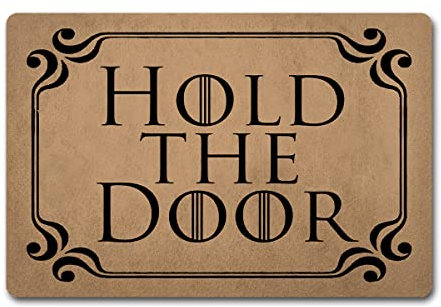 Felpudo ZQH WelcomeDoor con diseño de Juego de Tronos y texto Hold The Door, con monograma, de tela no tejida, con parte superior de goma antideslizante, de 60 x 40 cm