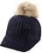 Yixda Baby Strickmütze Kinder Schirmmütze Winter Caps mit Pelz Bommel (Navy)