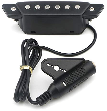 Unxuey 1 Pcs 6 String SH-85 Acoustic Guitar Soundhole Pickup EQ Preamp Pickup with Active Power End-Pin Jack for Folk Guitar, Ukulele (Sanding Black)
