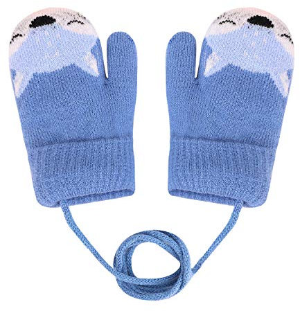 Gants bébé Moufle Mignon Gants Tricoté à tête Renard Enfant Gants avec Double Doublure Gants Hiver Filles Garçons Anti-Perdue Cadeau Noël