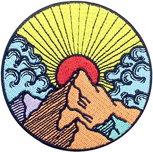 Aufnäher, bestickt, Design: Sonnenschein-Sonnenaufgang vom Berg, Entdecken Sie Outdoor, zum Aufbügeln oder Aufnähen