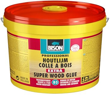 Bison Holzleim Extra Eimer 3 kg - Hochwertiger Holzleim - Für Innen und Außen - Trockentranpsarant auf, Stärker als Holz, lösemittelfrei, D3