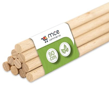 MCE-Commerce Lot de 10 baguettes rondes en bois de hêtre naturel-Diamètre : 8 mm-Longueur : 50 cm, modélisme, bricolage, Ø 8 mm x 50 cm