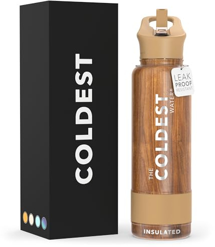 Coldest Insulated Water Bottle with Straw Lid - Stainless Steel Metal Insulated Bottle for Men & Women (Executive Wood, 40 oz)