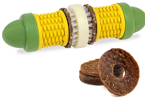 PetSafe Busy Buddy Maiskolben Kauspielzeug mit Leckerli-Ringen für Hunde, BPA-freier Naturkautschuk, Größe M/L