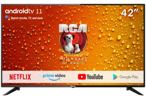 RCA RS42 Android Fernseher 42 Zoll (106 cm) Smart TV mit Google Assistant, Chromecast, Netflix, Prime Video, Google Play Store für DAZN, Disney+ UVM, BT-Fernbedienung, WiFi, Triple-Tuner