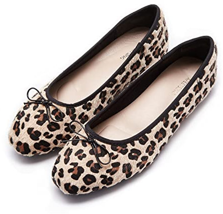 AFEETSING Women's Round Toe Ballet Flats Comfortable Bow Dressy Flats Shoes for Women, A-leopard1, 4.5 UK