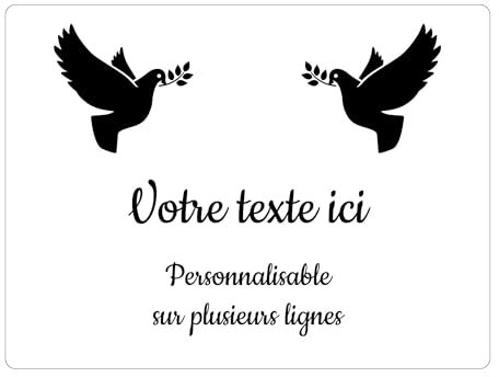 Placa grabada funeraria con diseño de dos palomas con ramitas autoadhesivas, 20 x 15 cm, personalizada, 1 a 3 líneas, color blanco