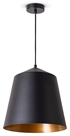Paco Home Pendelleuchte Wohnzimmer Hängelampe Esstisch Küche Lampenschirm Lampe Industrial Design Textilkabel E27, Lampenart:Pendelleuchte - Schwarz, Farbe: Gold (Ø32.5 cm)