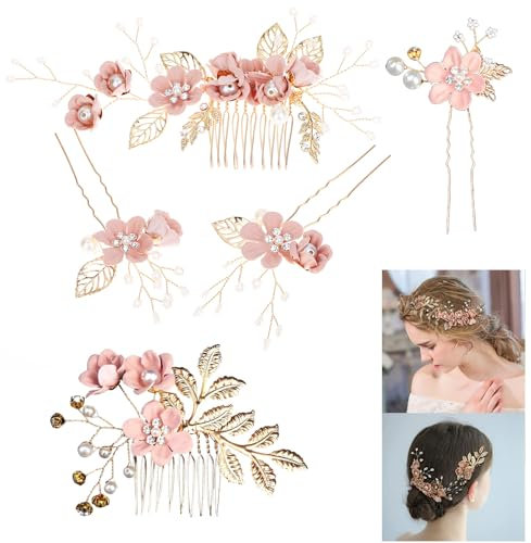 Aweisile Braut Haarschmuck Set - 5 Stück Haarkamm, Haarspangen, Blumen Haarnadeln für Hochzeit - Brautschmuck Haar Zubehör