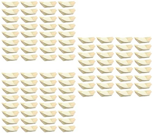STOBOK 150pcs Wooden Dishes Disposable Plates Sushi Boat Serving Tray Leaf Food Container Wood Bowl for Catering Restaurants Home