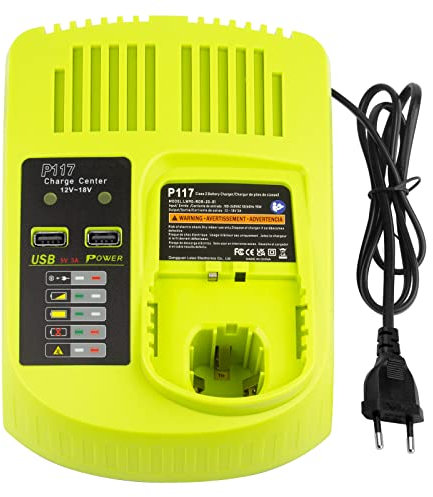 Labtec Battery Charger, Dual Port, 18V Output, Replacement for Ryobi 12V-18V One Plus Series