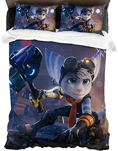 ANSSON Ratchet & Clank Kinder Bettwäsche,3-teiliges Set Weiche und gemütliche Spielfan bettwäsche - Fadingbeständige Mikrofaser Kissenbezug (Single 135x200, Ratchet6)