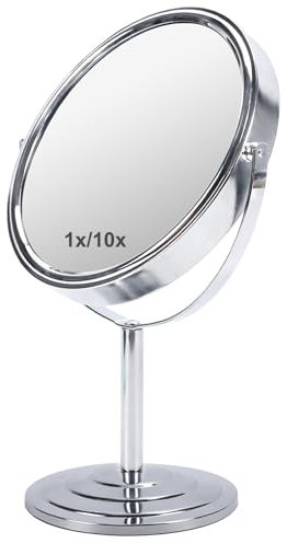 Schliersee Schminkspiegel mit 10-facher Vergrößerung, 20,3 cm, doppelseitiger Tischspiegel, 1-fach-/10-fache Vergrößerung, stehender Dreh-Schreibtischspiegel für Kommode, Badezimmer, Schlafzimmer, für